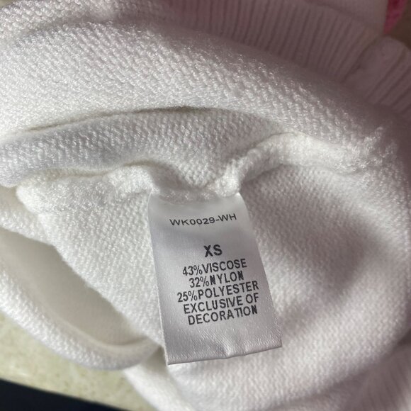 Womens XS Knit Top With Multicolor Striped Sleeves & Ribbed Trim - Picture 5 of 6